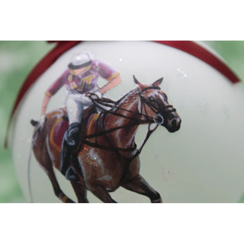 H068 Hand-made Christmas Ornament horse polo pony maroon orange VT