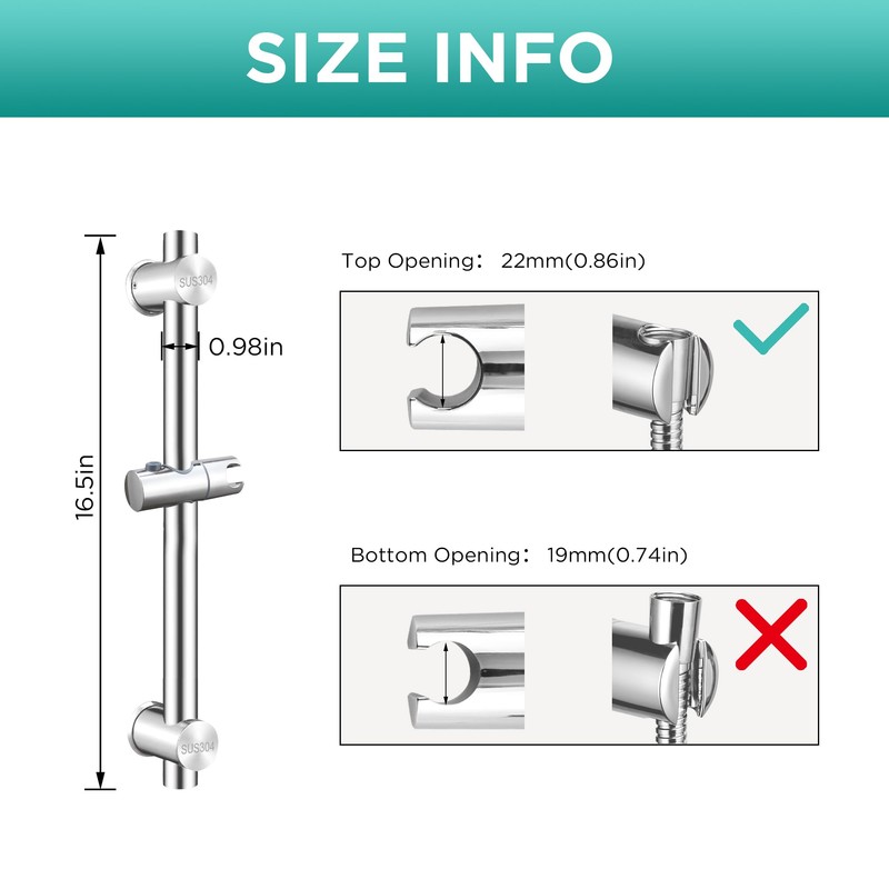 16.5-Inch Shower Riser Rail Kit Adjustable Shower Slide Bar with