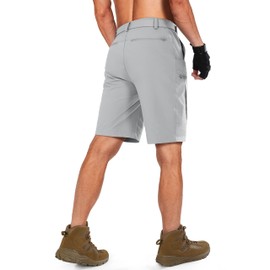 Shallowlulu Mens Cargo Hiking Shorts Water Resistant Quick Dry Lightweight Breathable Tactical Shorts with Nylon Belt(Light Grey 34W/10L)