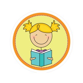 CafePress Stitch Circle Girl W Book Small Die Cut Sticker, 3"x4" Matte Finish