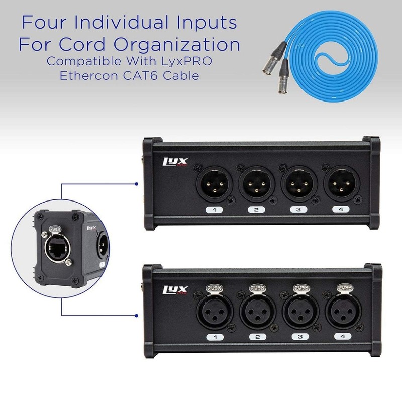 LyxPro 4 Channel 3 Pin Multi Network XLR Cable Breakout