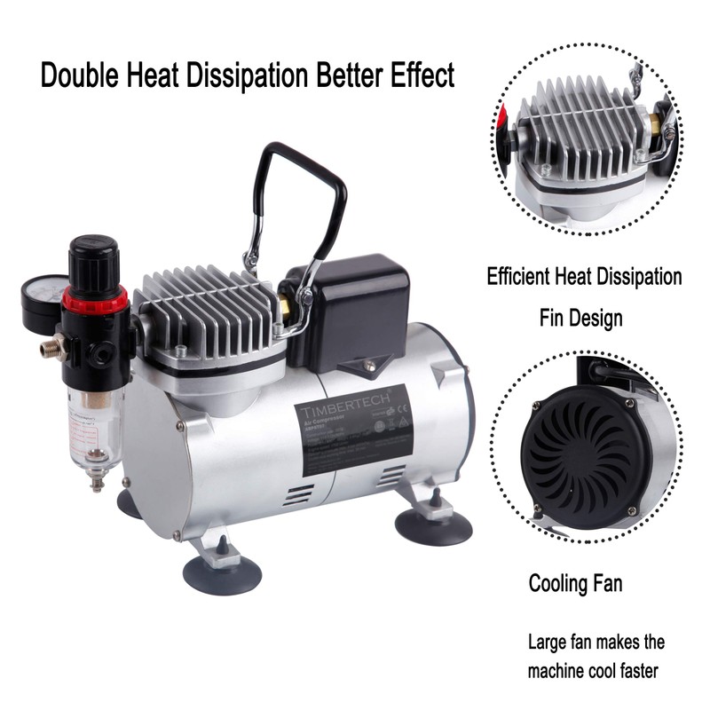 TIMBERTECH Airbrush Compressor with Cool-Down Fan ABPST07, Powerful 1/6hp Portable