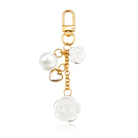 Rose Keychain Charm with Heart Pearl Charm Keychain Accessories for Bag Charms for Handbags Purse Backpack Charms Key Chain for Car Keys Decor