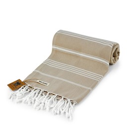 MSI-HOME 100% Organic Turkish Cotton Beach and Bath Towel, Peshtemal Towel Blanket, Quick Dry Sand Free, Oversized Light Compact, Diamond Weave, Prewashed, 71 x 39 Inches (Beige)