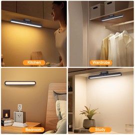 MKKM Unterbauleuchte Küche LED Akku, 32 cm Wiederaufladbare Schreibtischlampe Schrankbeleuchtung Kabellos, LED Lichtleiste mit Fernbedienung 2000 mAh, USB Batteriebetriebenes Küchenlicht