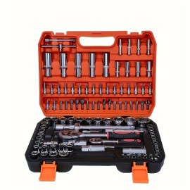 108-Pieces Auto Repair Mechanic Tool Set Impact Sockets Ratchet Wrenches Screwdriver Bits Hand Tools Home Use OEM Customizablenumber of pieces: 108pcs, type: Hand Tool Kits, color: Orange&Black