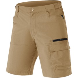 TACVASEN Work Shorts Men Quick Dry Hiking Shorts Stretch Summer Shorts Lightweight Cargo Shorts with Zip Pocket Khaki,32
