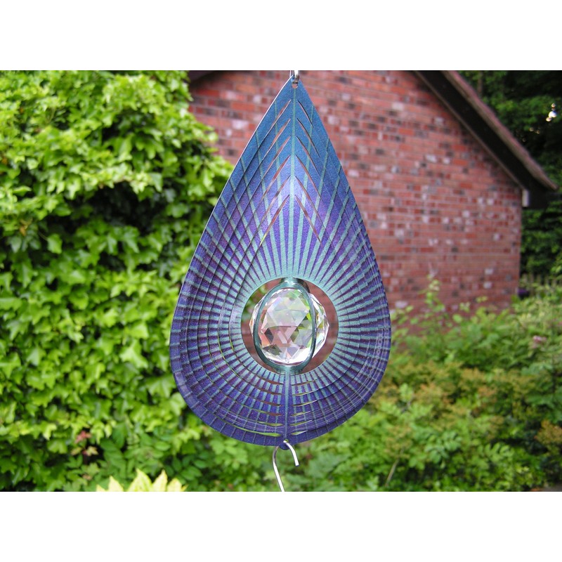Iron Stop 7.5"/19cm Indigo Teardrop/Raindrop Crystal Wind Spinner + Hook