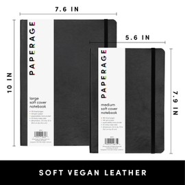 PAPERAGE Softcover Lined Journal Notebook (Black), 160 Pages, Medium College Ruled Notebook, 5.6 inches x 7.9 inches - 100 GSM Thick Premium Paper, Soft Vegan Leather Journal for Home, Work & School