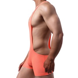 QiaTi Mens Athletic Supporters Breathable Wrestling Boxers One Piece Bodywear Jumpsuit Underwear Singlet Basic Layer Leotard