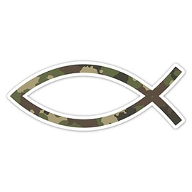 Camo Christian Fish Vinyl Sticker Auto Car Truck Wall Laptop | Sticker | 5.5" Wide