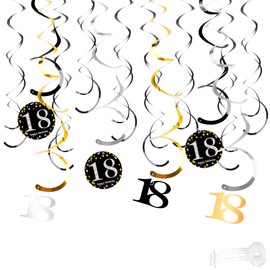 Pack of 12 18 Years Old Birthday Hanging Swirl Decorations, Party Decoration Streamers, 18 Years Foil Swirl Garlands Hanging Decoration for Party Favours, Anniversary, Birthday