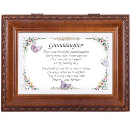 Cottage Garden Granddaughter Woodgrain Rope Trim Music Box Plays Light Up My Life