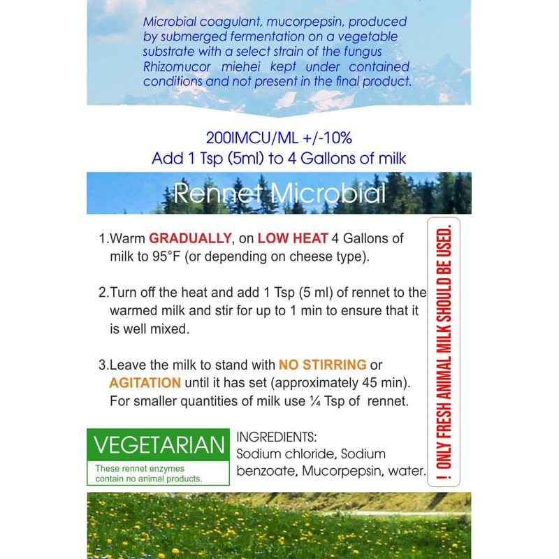 Liquid Microbial Rennet For Cheese Making, Vegetarian Milk Coagulant -