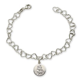 CJoL - Sterling Silver Ladies 7" (17.7cm) Heart Link Charm Bracelet With St Christopher Charm In Gift Box - 4.6g