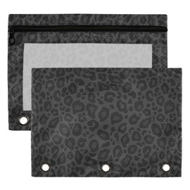 Cheetah Binder Pouches 3 Ring for Boys Girls School Office College Supplies Black Leopard Pencil Pouches Case Bag with Clear Window and Zipper 2 Pack