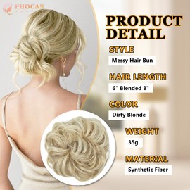 PHOCAS Messy Bun Hair Piece Curly Bun Hair Piece Hair Bun Extension Bun Wigs for Women Hair Accessories（Dirty Blonde）