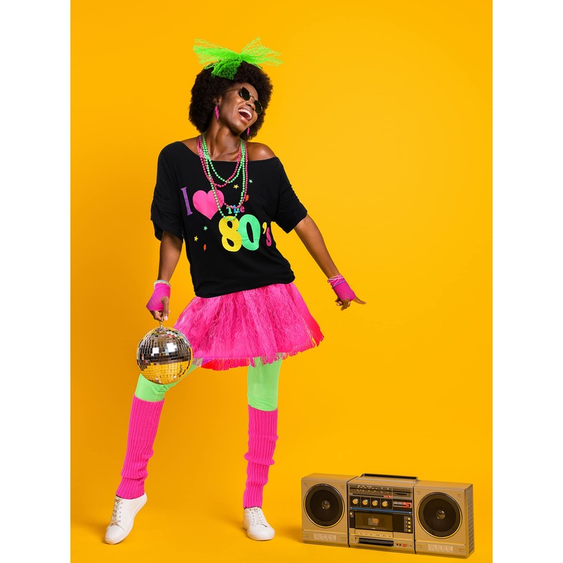 Vabean 19 Pcs 80s Costume Set T Shirt Leggings Tutu