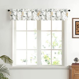 VOGOL 2 Panels Print Valances for Kitchen Window, Grey Birds Pattern Country Style Curtains Valance for Bathroom, Rod Pocket Drapes for Living Room, 52 x 12