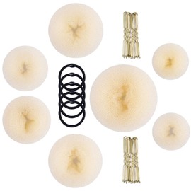 Hair Donut Bun Maker,MORGLES Hair Bun Maker 7pcs Blonde Hair Ring Style with 5pcs Hair Elastic Bands, 20pcs Hair Pins for Chignon Hair Styles Ballet Dancers Kids Girls
