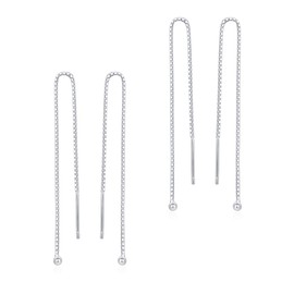 4pcs Sterling Silver Ear Threader Earrings Long Chain Earring Thread Tiny Ball | Strong 4" Drop Earrings SSE72-4
