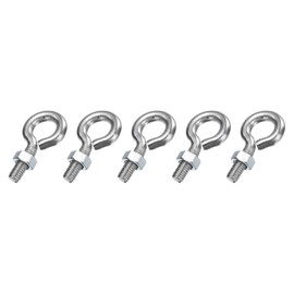 sourcing map 5 Pack Eye Bolts, M5 x 15mm 304 Stainless Steel Threaded EyeBolt Silver Eye Hooks with Nut for Hanging or Securing Cables