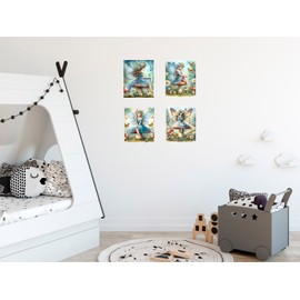 Twisted R Design Set of 4 8x10 Blue Fairies on Mushrooms Wall Art Canvas Prints