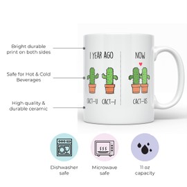 YouNique Designs Taza de 1 año de aniversario, 325 ml, divertida taza de café de un año para novio y novia, 1 año de cita, aniversario, primer año, cita, aniversario (blanco)