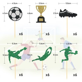 24Pcs Soccer Cupcake Toppers for Soccer Decorations, Sports Football Theme Party Birthday Baby Shower Decorations (Mixed 1)