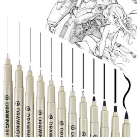 GCVOPTON 12 Pcs Drawing Pens, Black Fine Line Drawing Art Pens for Artist Illustration, Assorted Sizes Archival Ink Pens, Sketch Outline, Technical Drawing