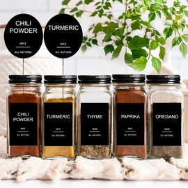 GPOVVIMX 191 Spice Jar Labels Preprinted Minimalist Stickers - Matte Black Waterproof Label - Fit Round or Rectangle Spice Jars - Herb Seasoning Kitchen Pantry Labels