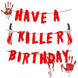 Banner "Have a Killer Birthday" – Ghirlanda di Halloween Horror con armi insanguinate per decorazione festa film horror, zombie, vampiro