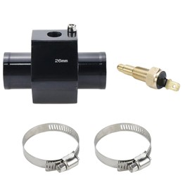 Modengzhe 26mm Aluminum Pipe Joint with Water Temp Meter Adapter for Car Radiator Hose Line Cooling Pipe Condenser Water Hose Temperature Gauge Adapter (170F ON - 150F Off)