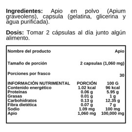 Apio En Polvo - Go3b - 60 Cápsulas - Suplemento Alimenticio Sabor Sin sabor