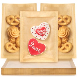 Ohuimrt 200 Pack Heat-Sealable Paper Cookie Bags with Seal, 5.1 x 7.5 Inch Small Bakery Bags with Window Cookie Packaging Sleeves for Brownie, Pastry, Donut, Treat, Dessert