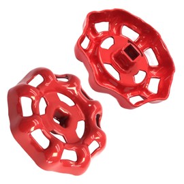 Hordion 2Pcs Outside Faucet Handle Round Wheel Handles, Square Broach Hose Bib Handle Replacement Red Cast Iron Water Spigot Handle, 15/64inch x 15/64inch (6mm x 6mm)