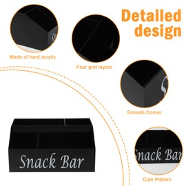 Xbopetda Snack Organizer for Countertop, Acrylic Snack Organizer with 4 Compartments, Snack Storage Containers Snack Holder for Kitchen Cabinet Pantry Organizer and Storage, Snack Bar Station - Black