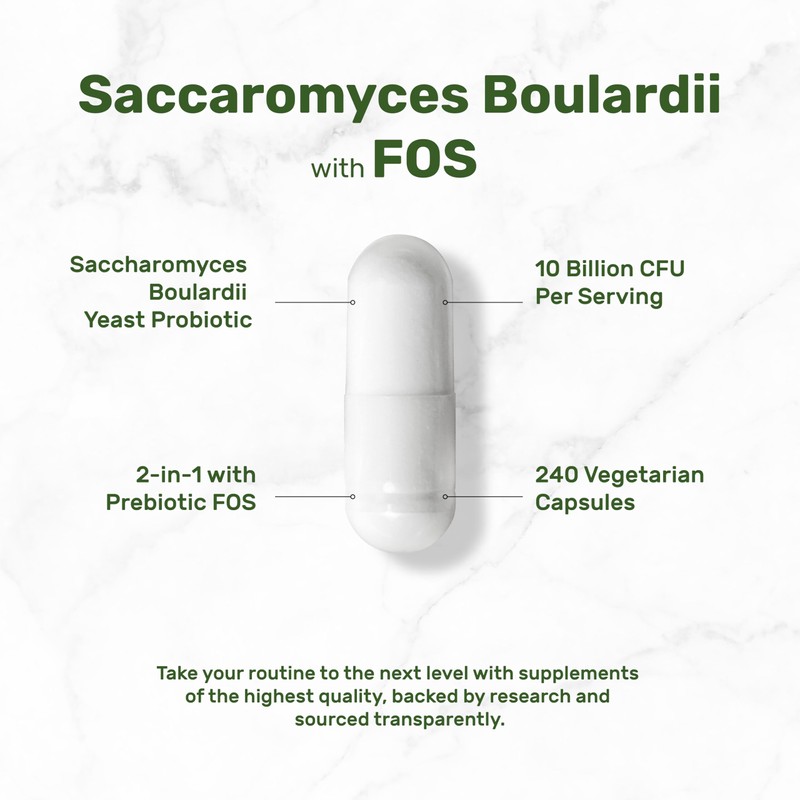 Saccharomyces Boulardii Probiotics + FOS Supplement, 10 Billion CFU, 240