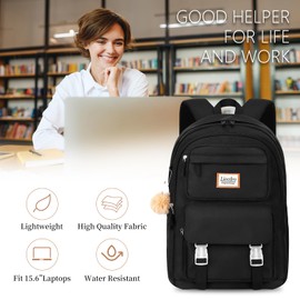 LIECDRO Black backpack for school, Girls backpacks, College high middle school Book Bag, 15.6 inch Laptop backpack for women, Water Resistant Bookbag for girls, mochilas escolares para niñas,