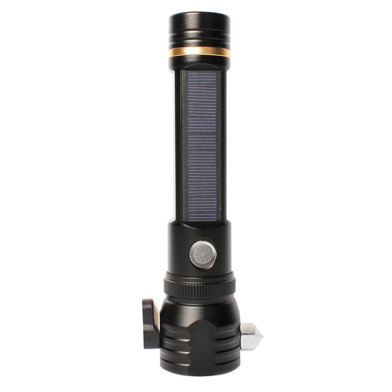 Multi Function Solar Power Military Flashlight Glass Breaker Camping Outdoor