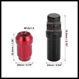Hihaha 20pcs Car M12x1.5 Wheel Lug Nuts Cone Seat Tool with 1 Key Red Durable Material
