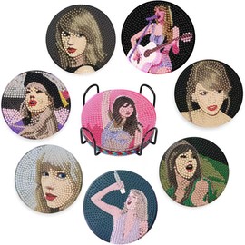 AUMIDO Taylor Diamond Art Coasters,8 Pcs Diamond Painting Coasters Kit with Holder,Crafts Kits for DIY Coasters, Diamond Art Kits for Adults