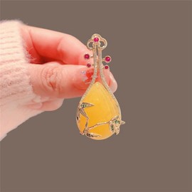 Women Girls Crystal Brooch Chinese Style Ancient Music Instrument Collar Lapel Pin Pipa Safety Pin Brooch Wedding Party Dress hat Decor Elegant Accessories Fashion Jewelry Gift