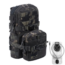 CLTAC Small Tactical Backpack MOLLE Hydration Pack Outdoor Water Bladder Carrier Pack for Vest with IFAK Med Pouch and 1.5L Bladder