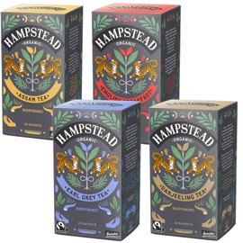 HAMPSTEAD TEA Hampstead Organic Classic Tea Assortment of 4 Types (Earl Grey, Darjeeling, English Breakfast, Assam, 1 each), Tea Bag