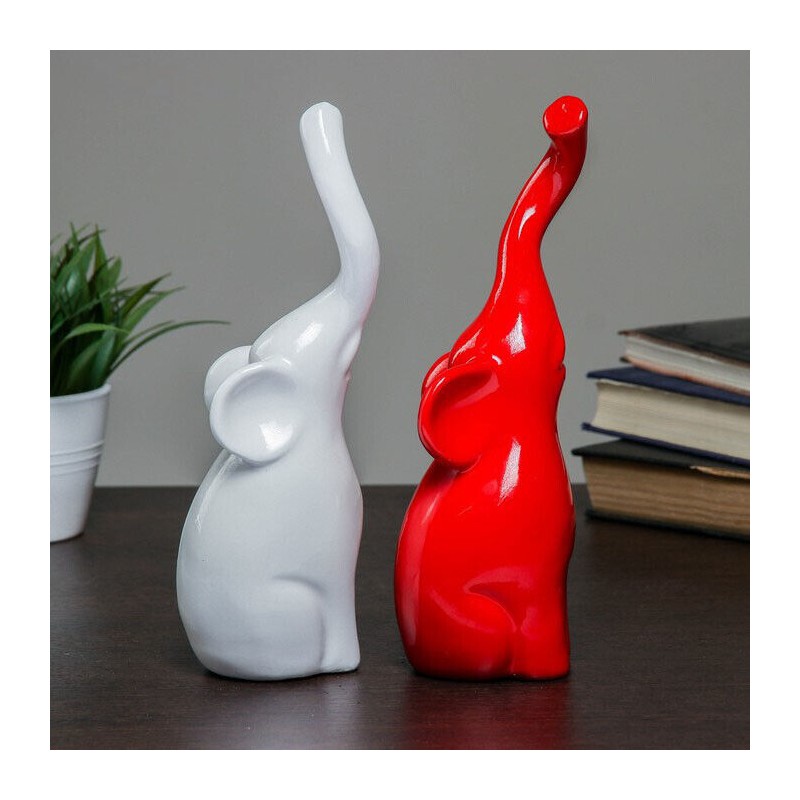 AEVVV Red White Elephant Figurines with Trunk Up 10 in