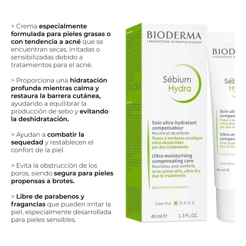 Bioderma Sébium Hydra Crema Hidratante Y Calmante Acné 40ml Acneica