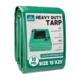Tarp 15x25 ft Heavy Duty 100% Waterproof 10mil,UV Resistant,Durable Grommets and Reinforced Edges Green/Black Tarp for Camping, Swimming Pools,Car Coverage -by MVPNET