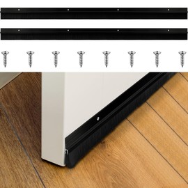 Frienda 2 Set Aluminum Black Door Sweep with Screws for Gaps up to 1 Inch, Multi-Purpose Door Brush Seal for Home, Garage, Gate, Threshold (1 x 48 Inch)