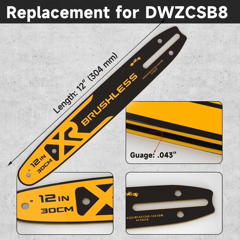12-Inch Chainsaw Guide Bar and Chain Combo Compatible with DeWalt